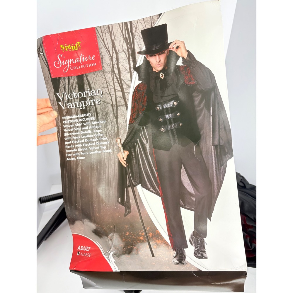Victorian Vampire Gothic Halloween Costume Men's Size XL Pants Top Cape Hat Cane
